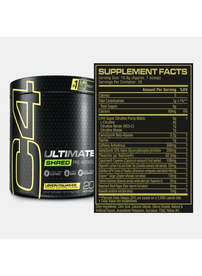 C4 Cellucor C4 Ultimate Shred Pre Workout Powder, Fat Burner for Men & Women, Metabolism Supplement with Ginger Root Extract, Lemon Italian Ice, 20 Servings (Pack of 1) - Image 2